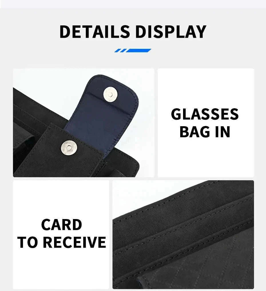Car Sun Visor Storage Bag with Glasses Case and Tissue Holder-Leather gray