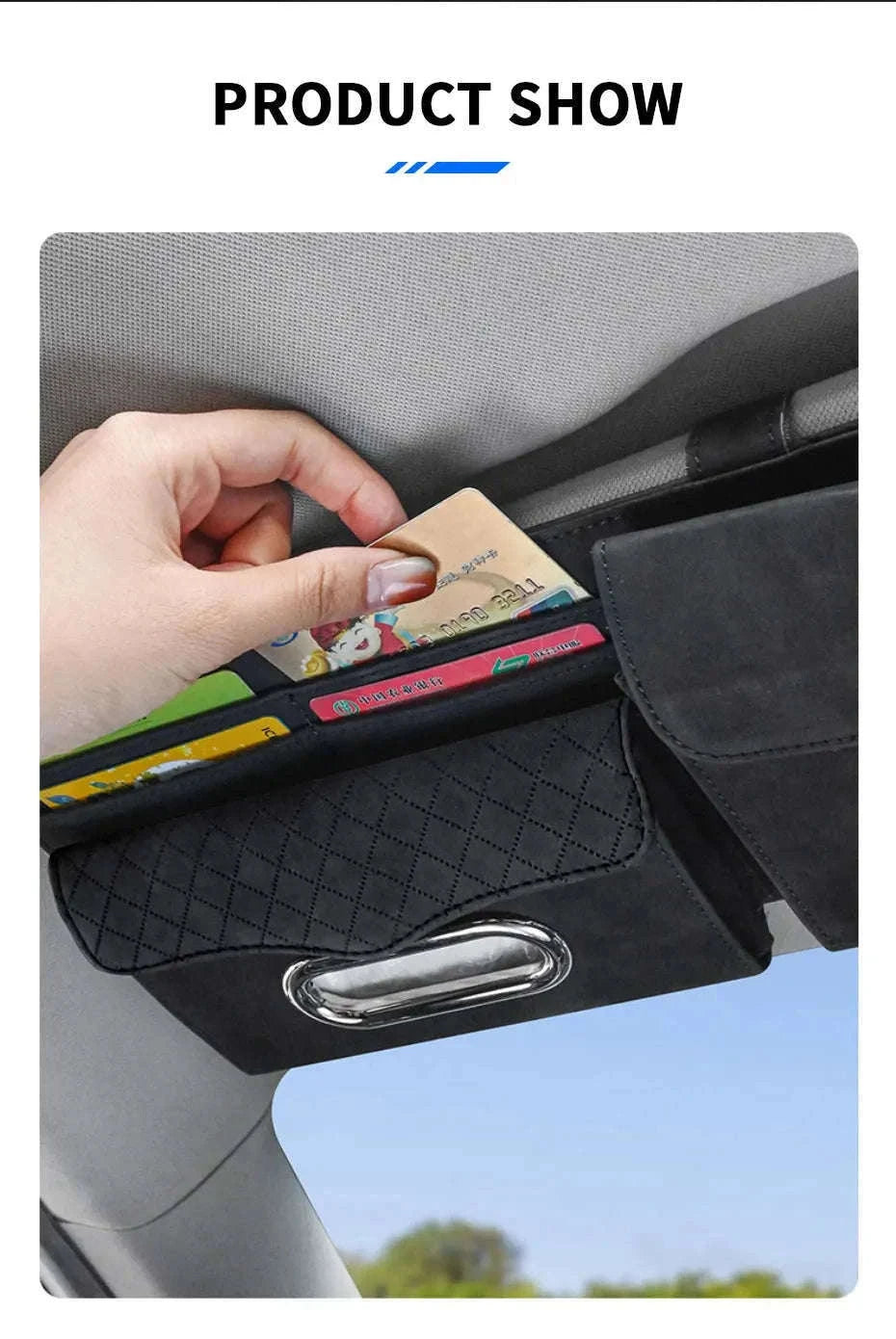 Car Sun Visor Storage Bag with Glasses Case and Tissue Holder-Leather gray
