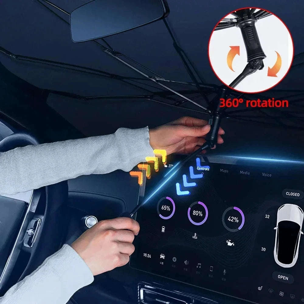 Car Sunshade Windshield Umbrella for Cooler Cabin Protection-Handle Opening M