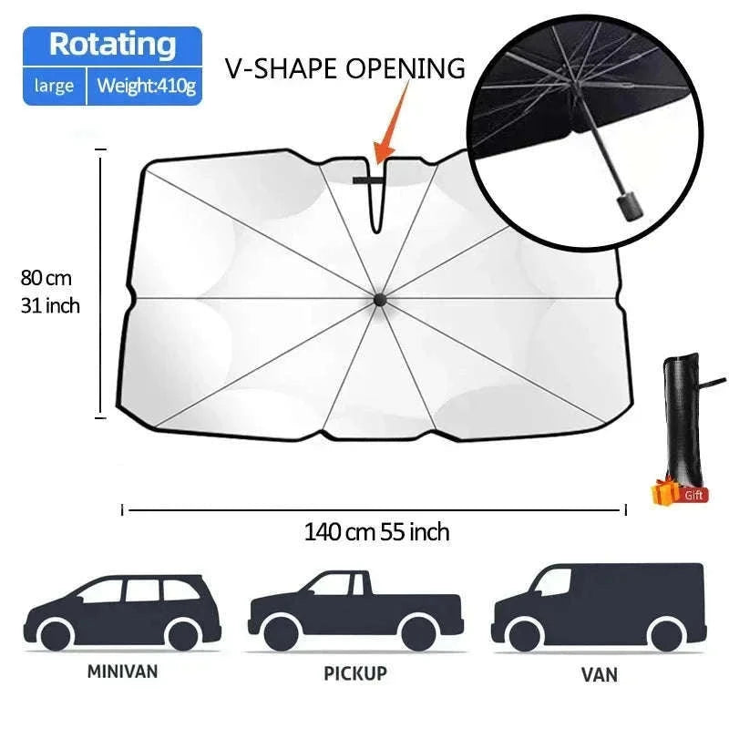 Car Sunshade Windshield Umbrella for Cooler Cabin Protection-Handle Opening M