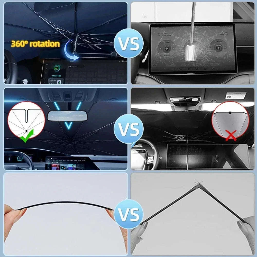 Car Sunshade Windshield Umbrella for Cooler Cabin Protection-Handle Opening M