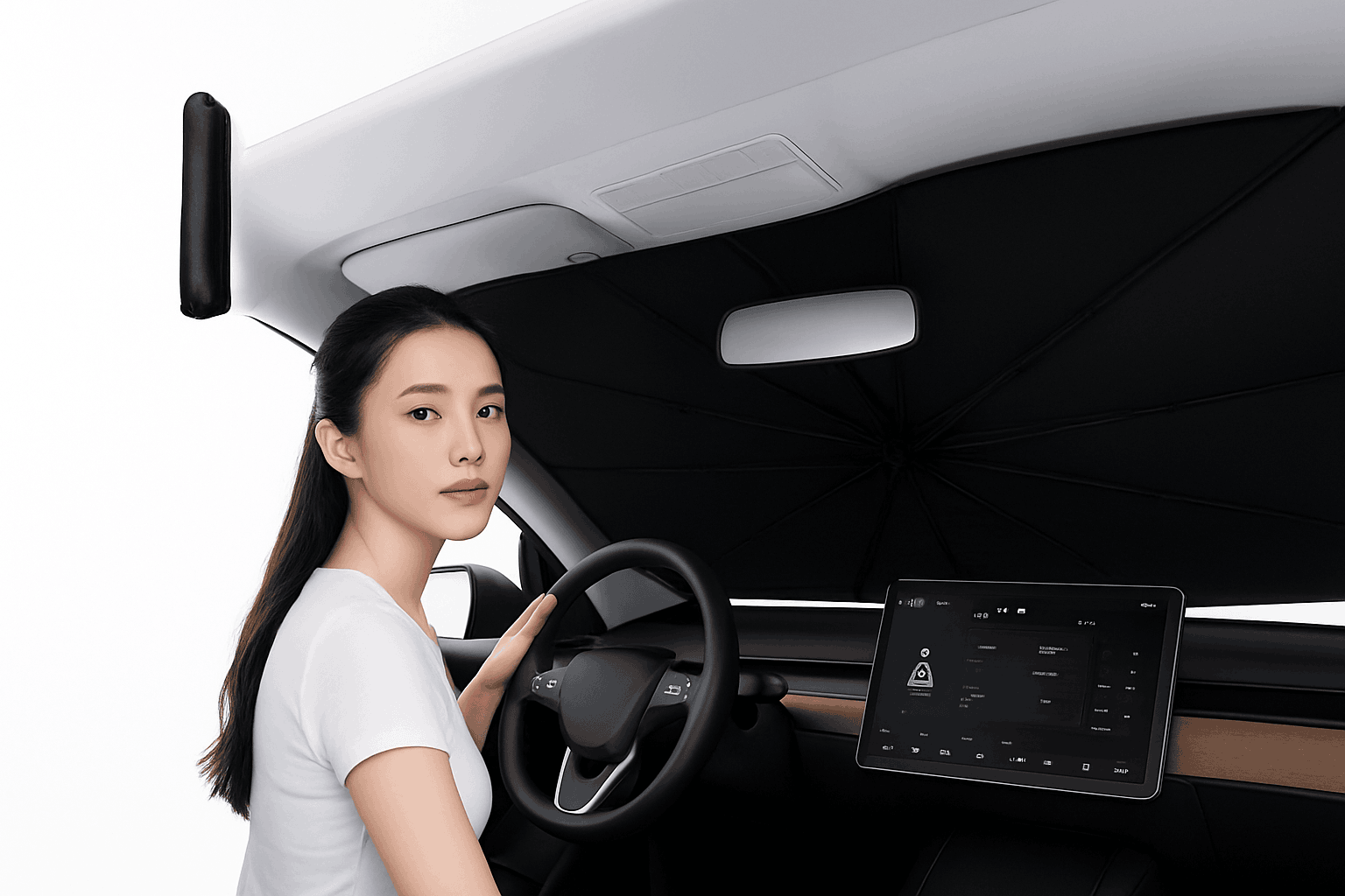 Car Sunshade Windshield Umbrella for Cooler Cabin Protection-Handle Opening M