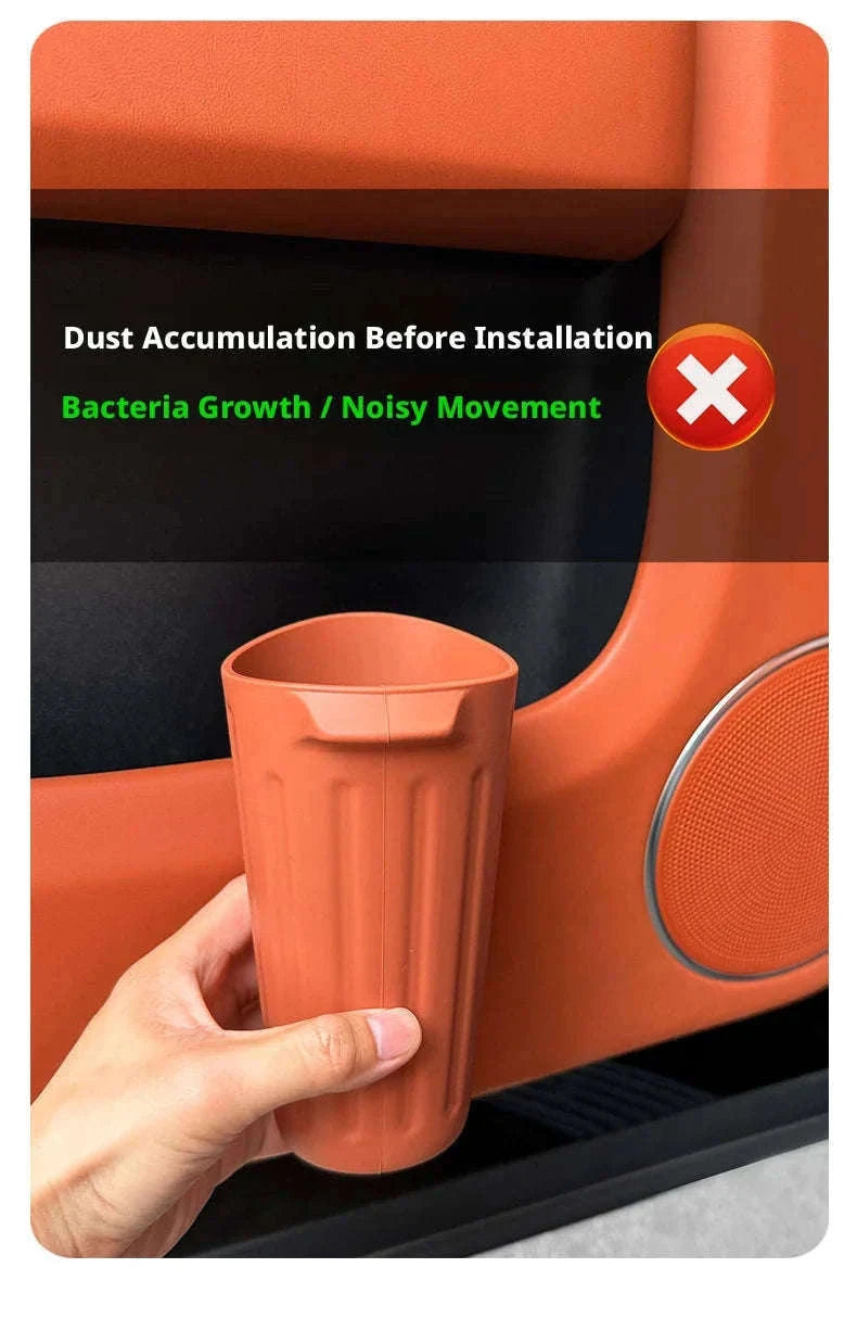 Car Trash Can Silicone Anti-Slip Washable Oil-Repellent Cup Holder Bin-Orange