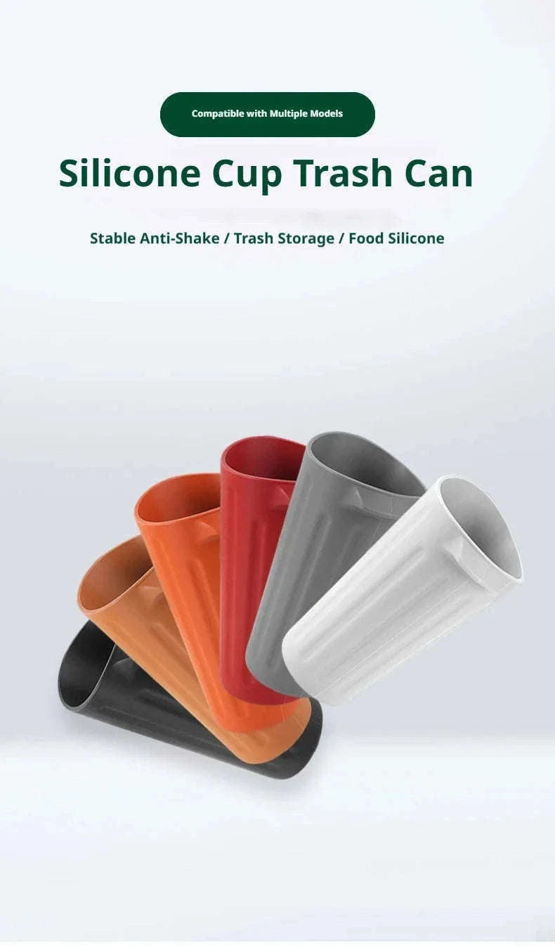 Car Trash Can Silicone Anti-Slip Washable Oil-Repellent Cup Holder Bin-Orange