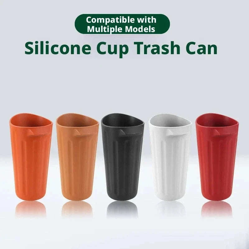 Car Trash Can Silicone Anti-Slip Washable Oil-Repellent Cup Holder Bin-Orange