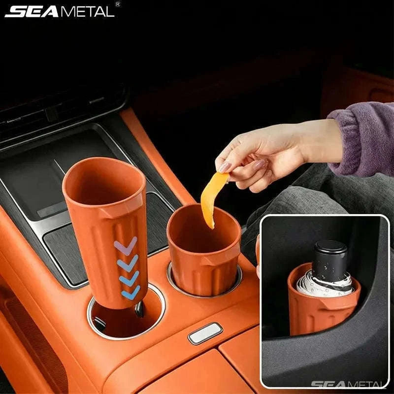 Car Trash Can Silicone Anti-Slip Washable Oil-Repellent Cup Holder Bin-Orange