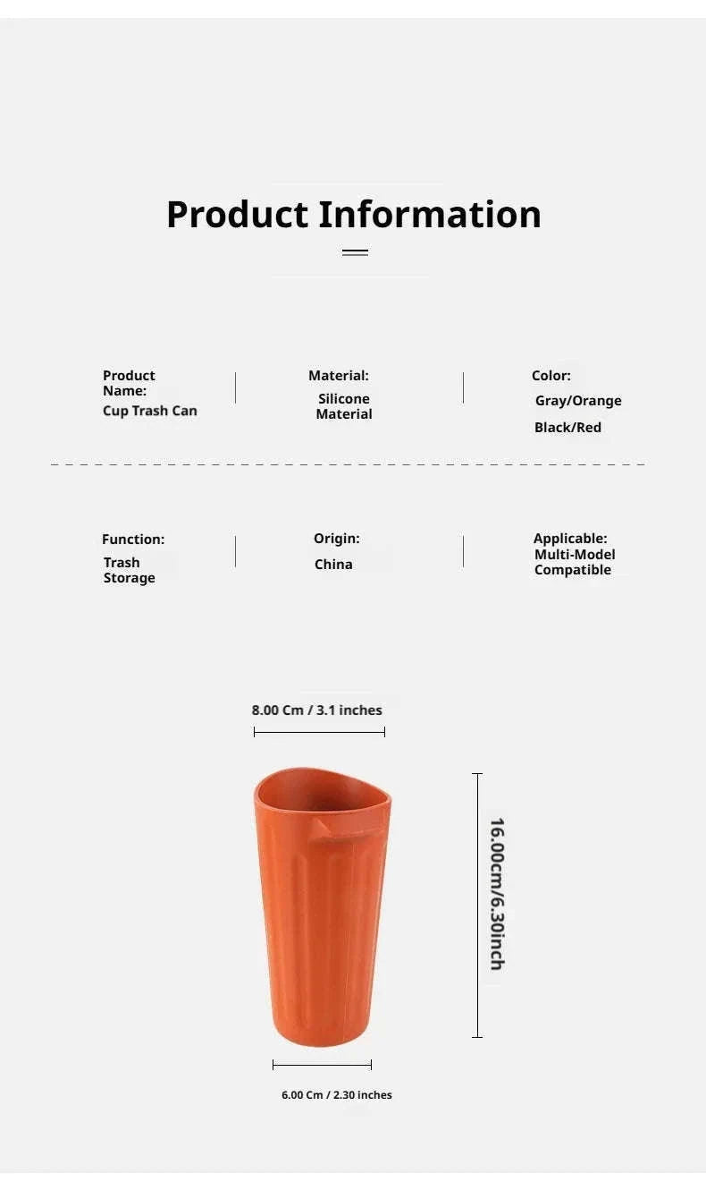 Car Trash Can Silicone Anti-Slip Washable Oil-Repellent Cup Holder Bin-Orange