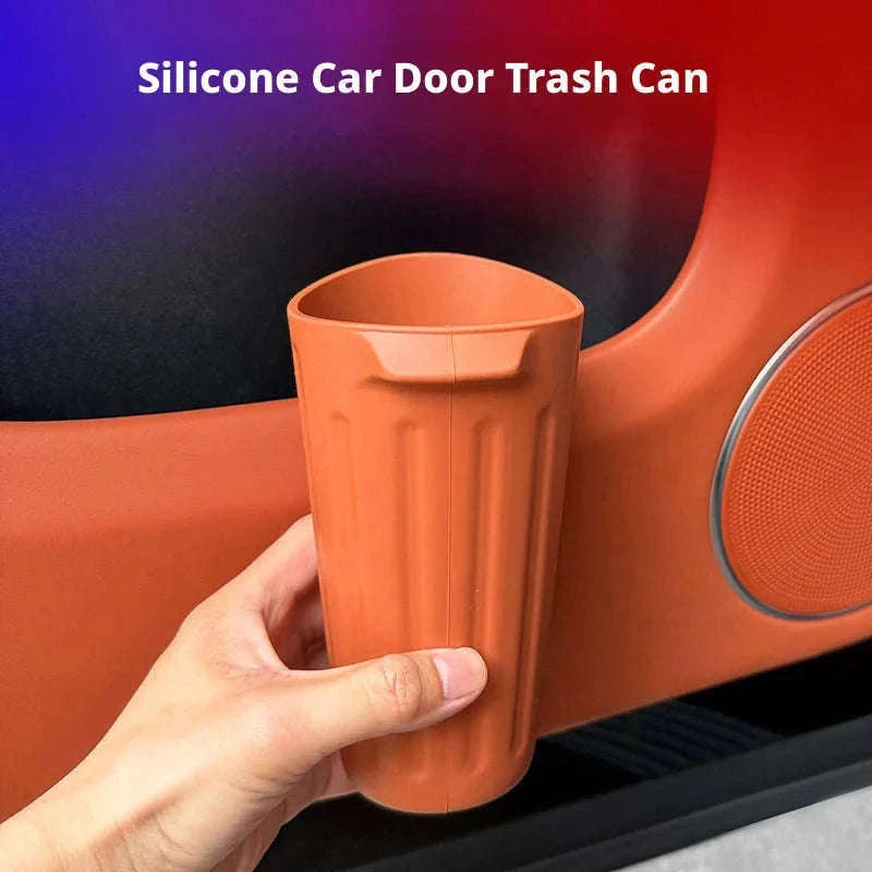 Car Trash Can Silicone Anti-Slip Washable Oil-Repellent Cup Holder Bin-Orange