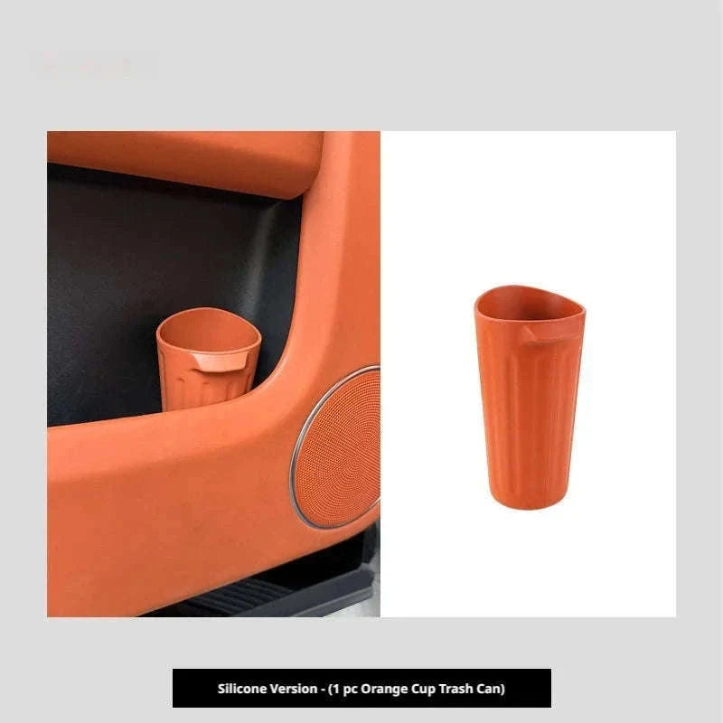 Car Trash Can Silicone Anti-Slip Washable Oil-Repellent Cup Holder Bin-Orange
