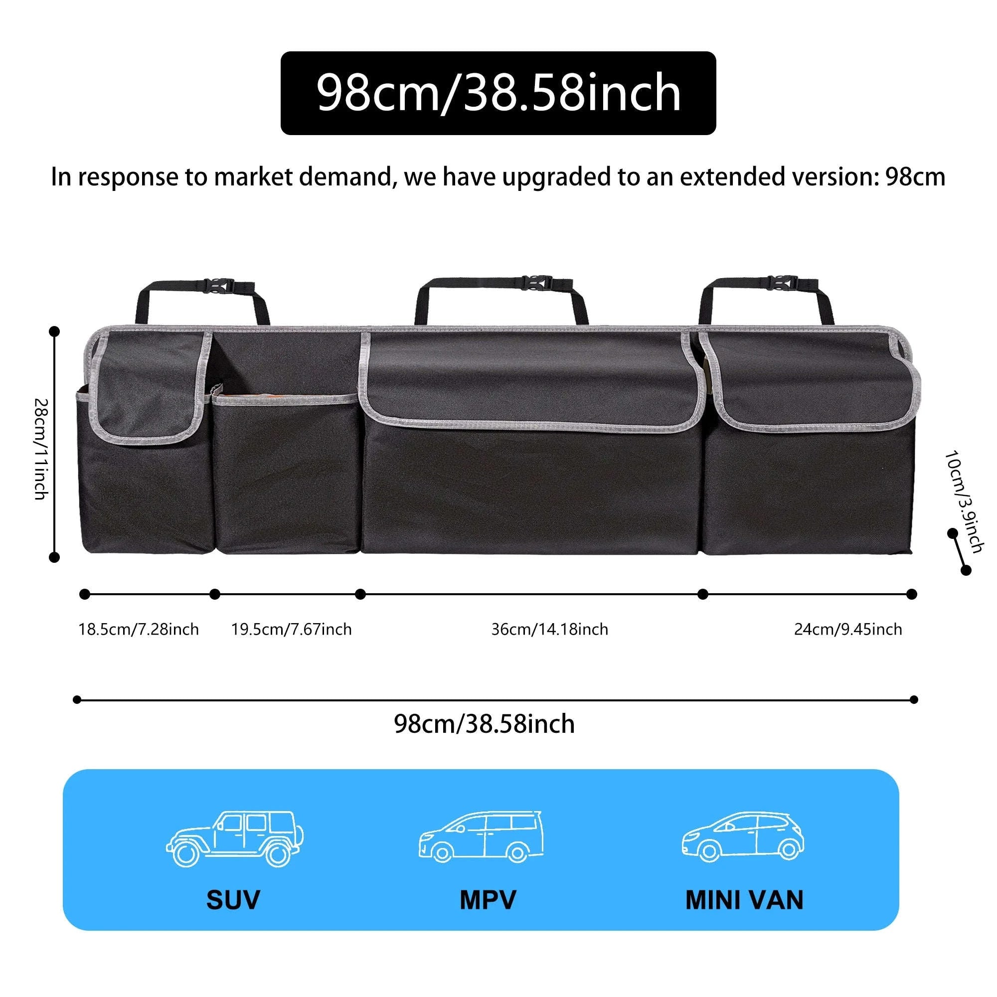 Car Trunk Organizer with 4 Pockets 39x14 Inch-1PCS
