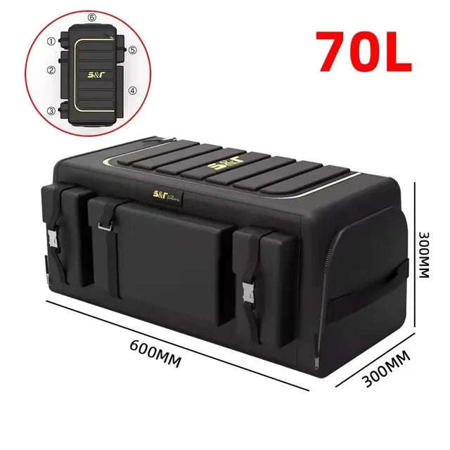Car Trunk Storage Organizer With Lid, 70L Folding Oxford Cloth Storage Box-70L