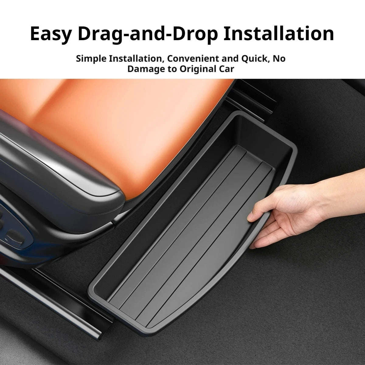 Car Under Seat Storage Box Pull Out Organizer Drawer Case Hidden Tray-Black 1PC