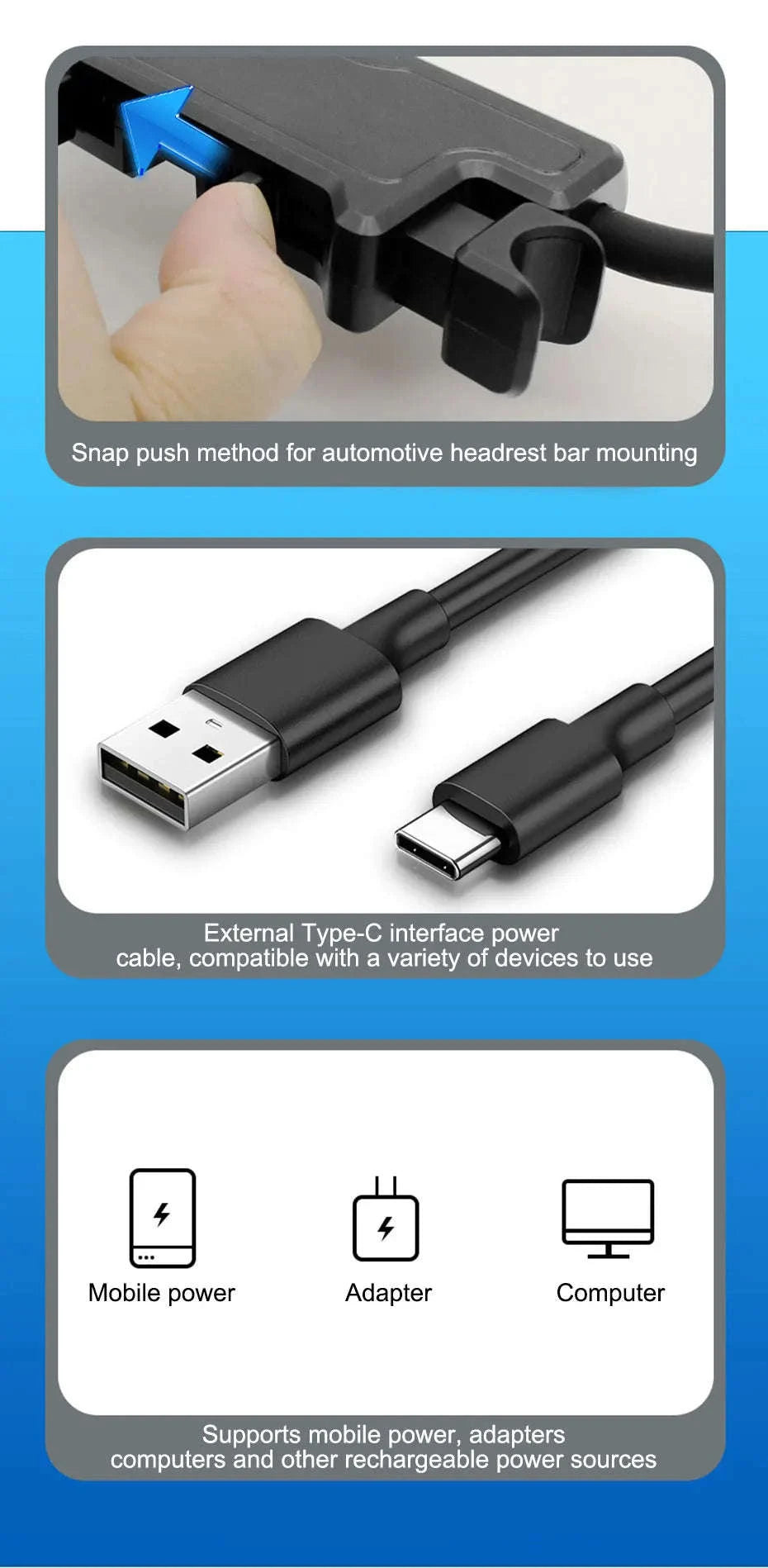 Car USB Fan Dual Head Adjustable Rear Seat Cooling Fan-1 set