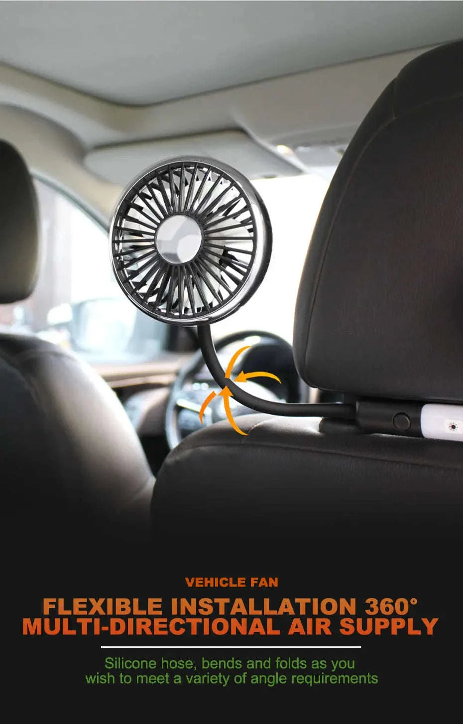 Car USB Fan Dual Head Adjustable Rear Seat Cooling Fan-1 set