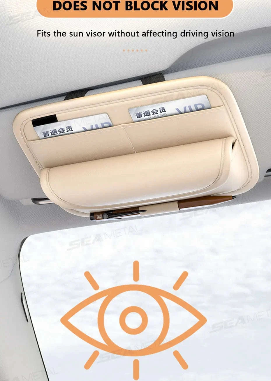 Car Visor Glasses Holder Storage Bag-Beige