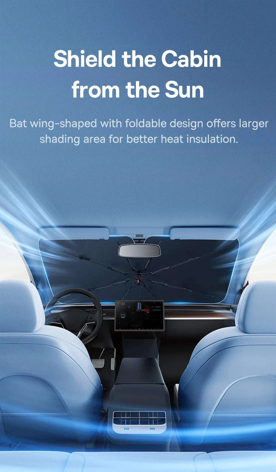 Car Windshield Sun Shade with Hemmed Edges-142 x 75cm