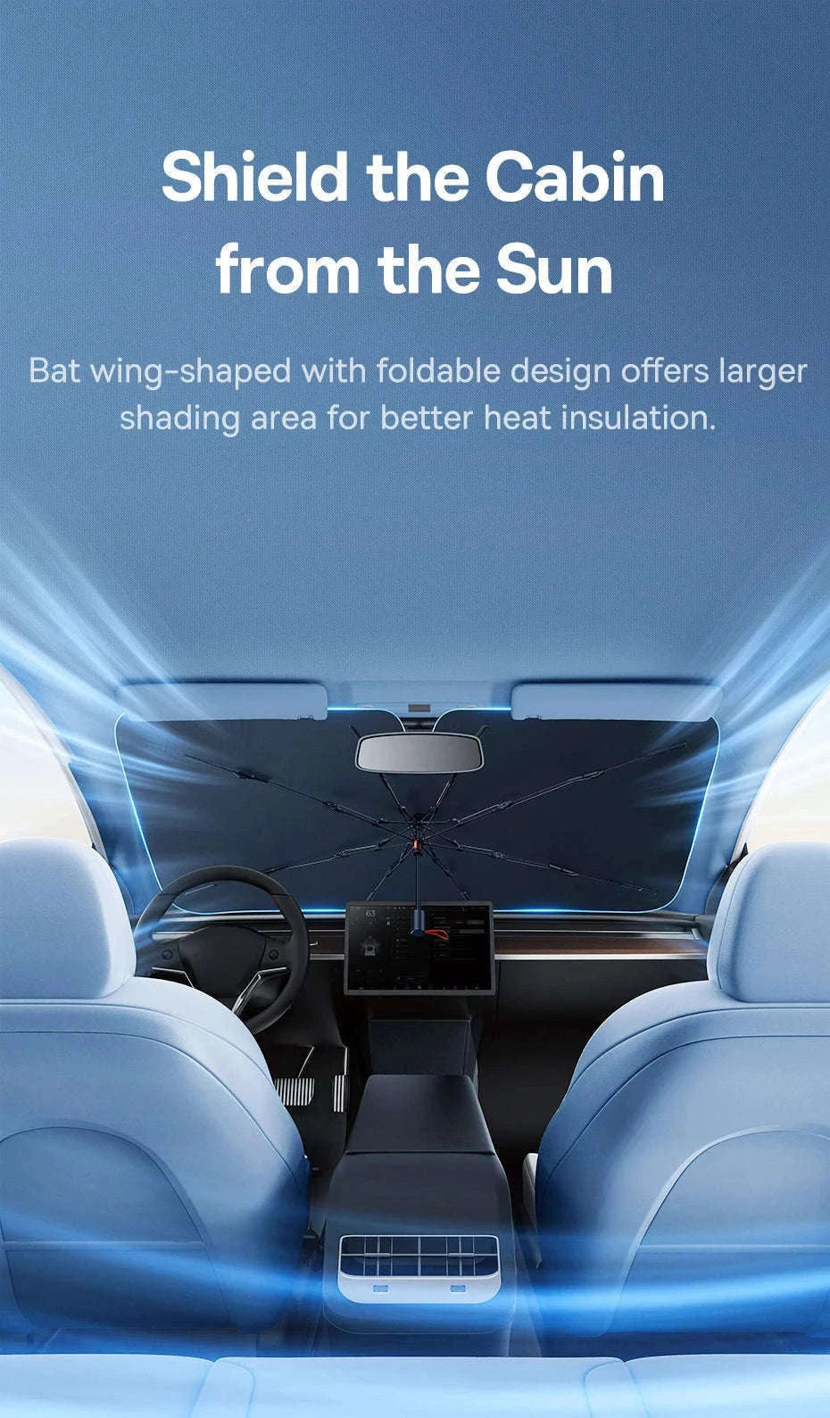 Car Windshield Sun Shade with Hemmed Edges-142 x 75cm