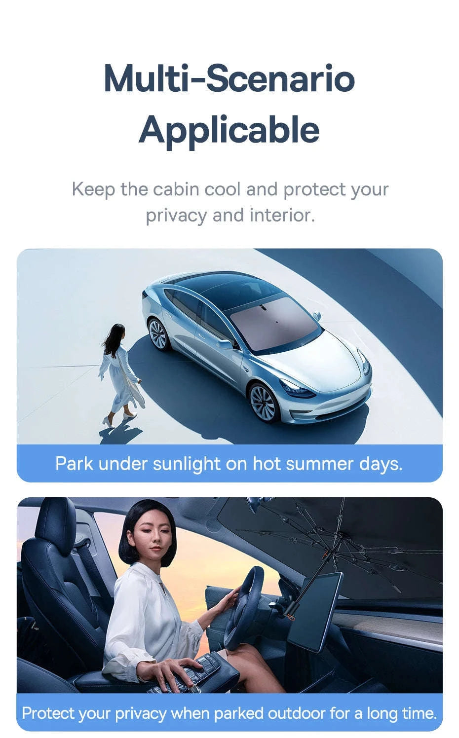 Car Windshield Sun Shade with Hemmed Edges-142 x 75cm