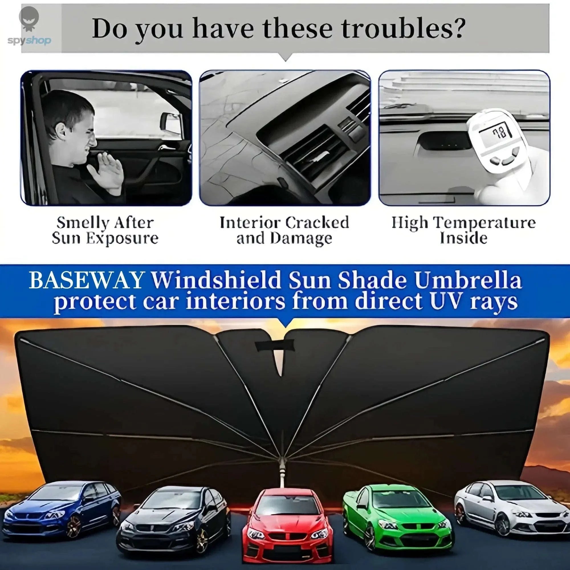 Car Windshield Sunshade Umbrella – UV Protection and Heat-Reducing Reflective Shield-Pull Cord S