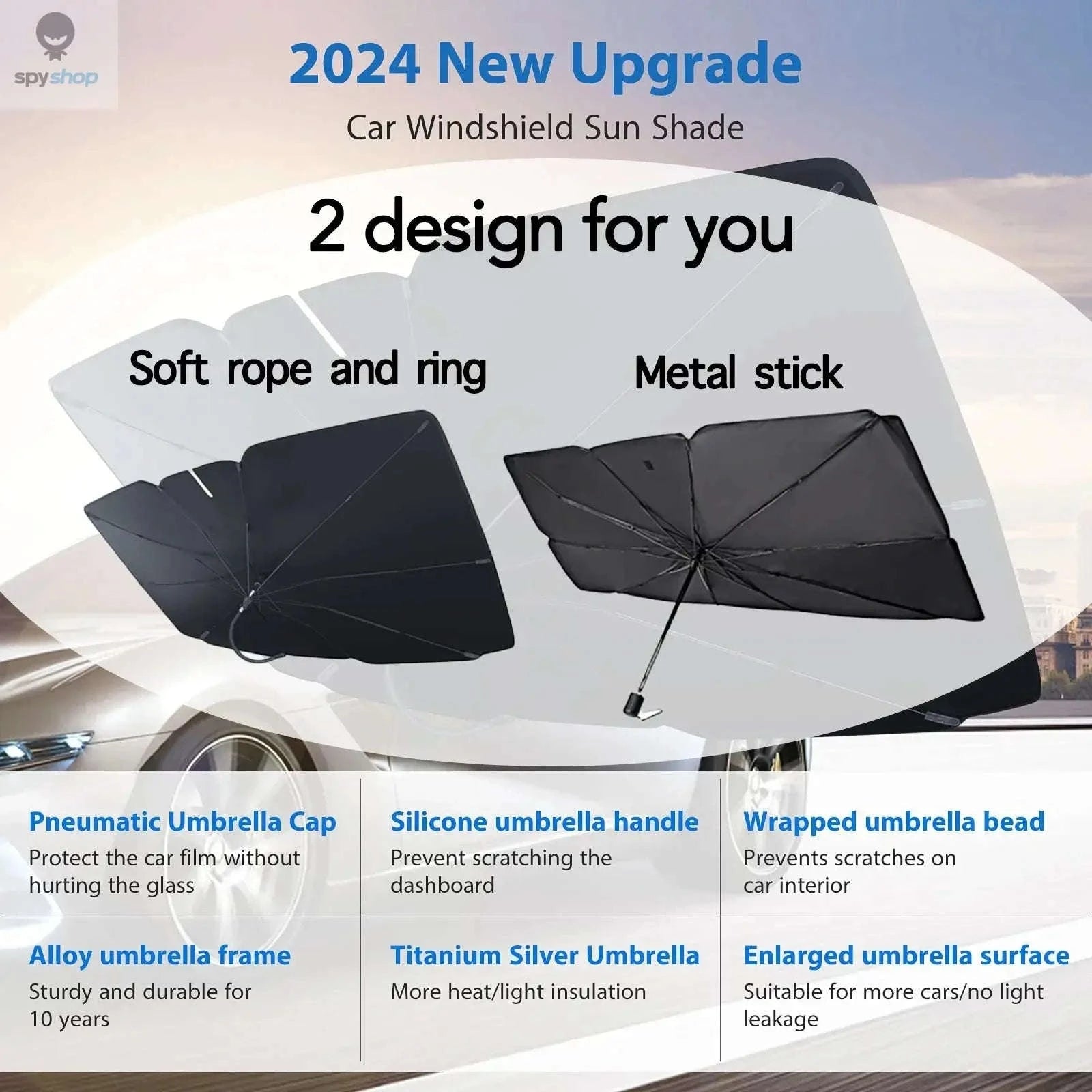 Car Windshield Sunshade Umbrella – UV Protection and Heat-Reducing Reflective Shield-Pull Cord S