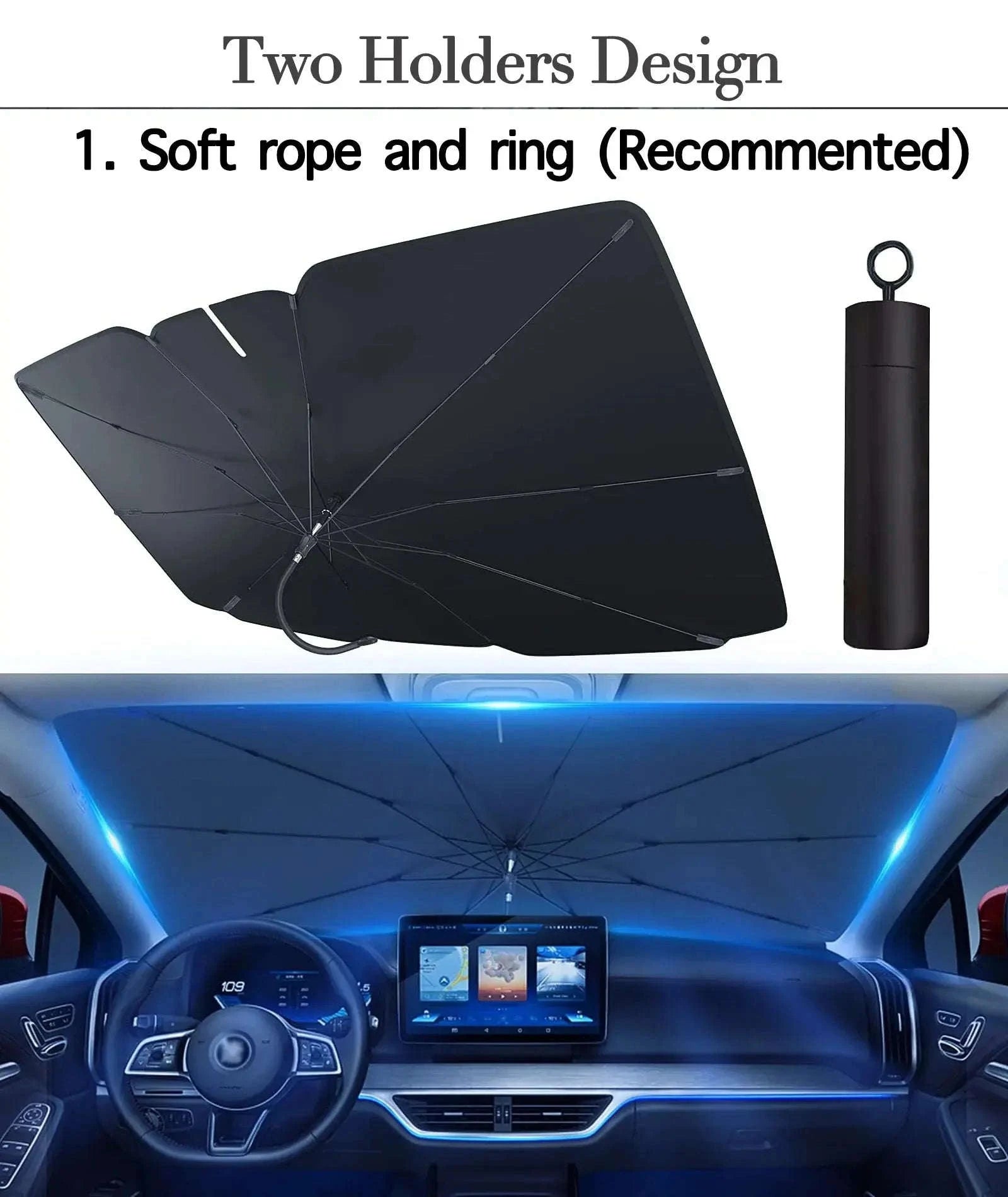 Car Windshield Sunshade Umbrella – UV Protection and Heat-Reducing Reflective Shield-Pull Cord S