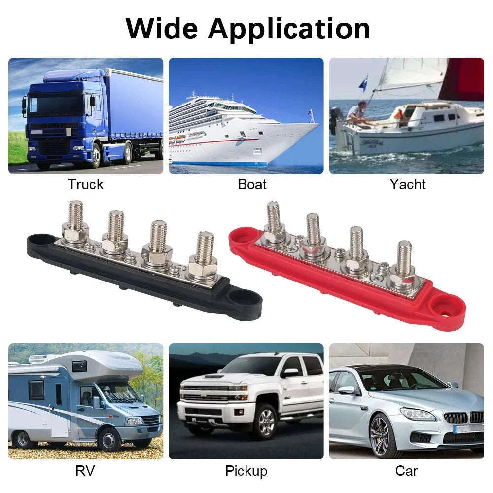 Caravan RV Power Distribution Block 4 Way 48V 250A DC Bus Bar with M8/M10 Studs-Red M10