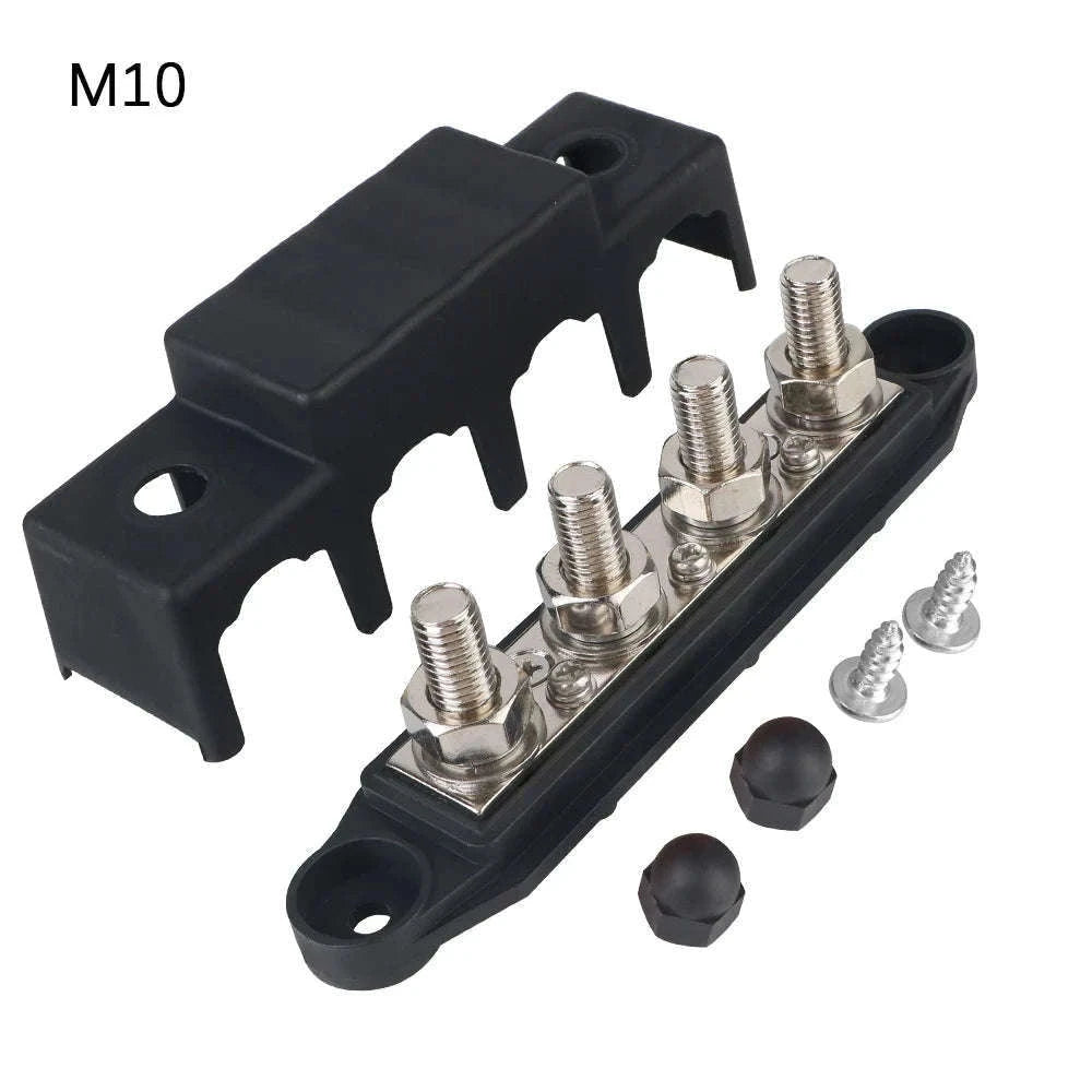 Caravan RV Power Distribution Block 4 Way 48V 250A DC Bus Bar with M8/M10 Studs-Red M10