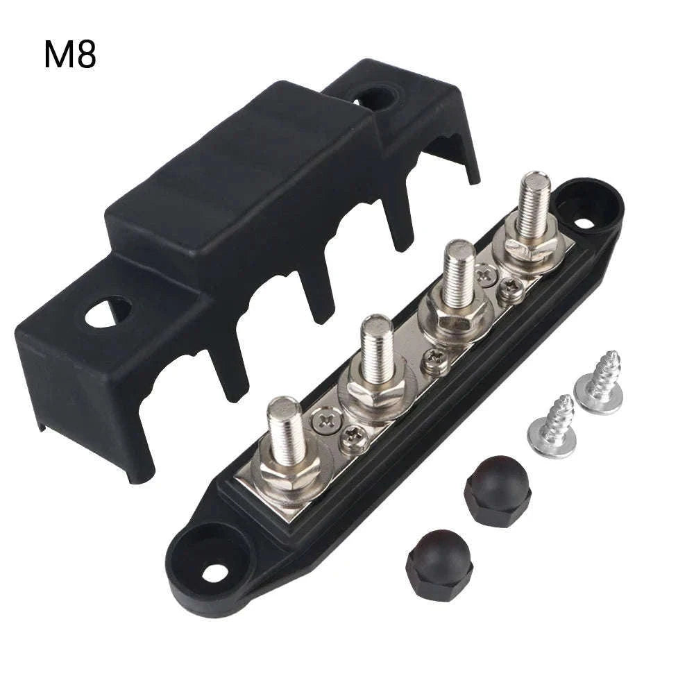 Caravan RV Power Distribution Block 4 Way 48V 250A DC Bus Bar with M8/M10 Studs-Red M10