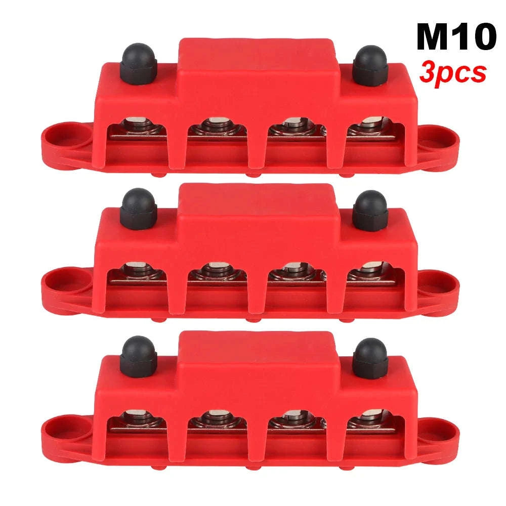 Caravan RV Power Distribution Block 4 Way 48V 250A DC Bus Bar with M8/M10 Studs-Red M10