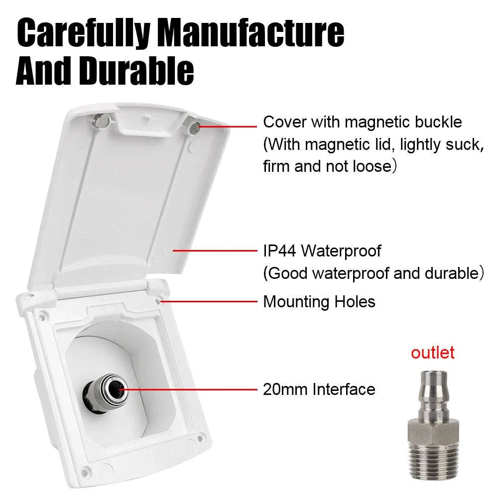 Caravan Water Inlet Outlet Hatch Filter Lockable Cover with 20mm Adapter Nozzles-WHITE