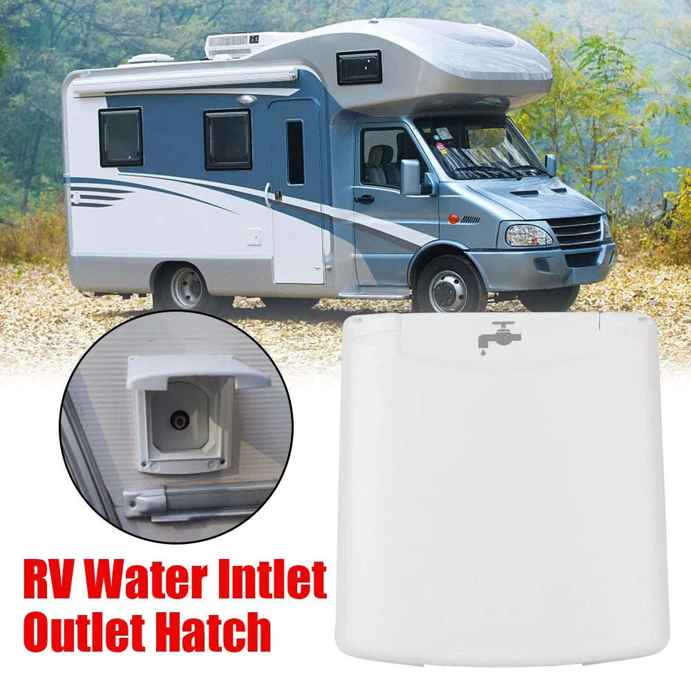 Caravan Water Inlet Outlet Hatch Filter Lockable Cover with 20mm Adapter Nozzles-WHITE