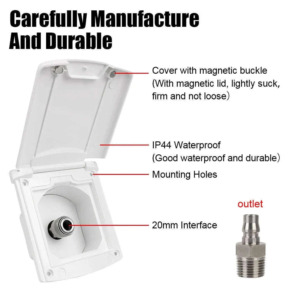 Caravan Water Inlet Outlet Hatch Filter Lockable Cover with 20mm Adapter Nozzles-WHITE