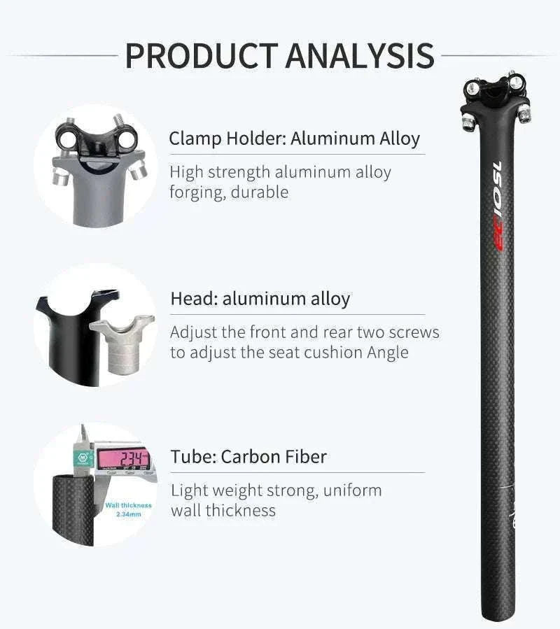 Carbon Fiber Bicycle Seatpost 27.2/30.8/31.6mm 350/400mm-27.2X350