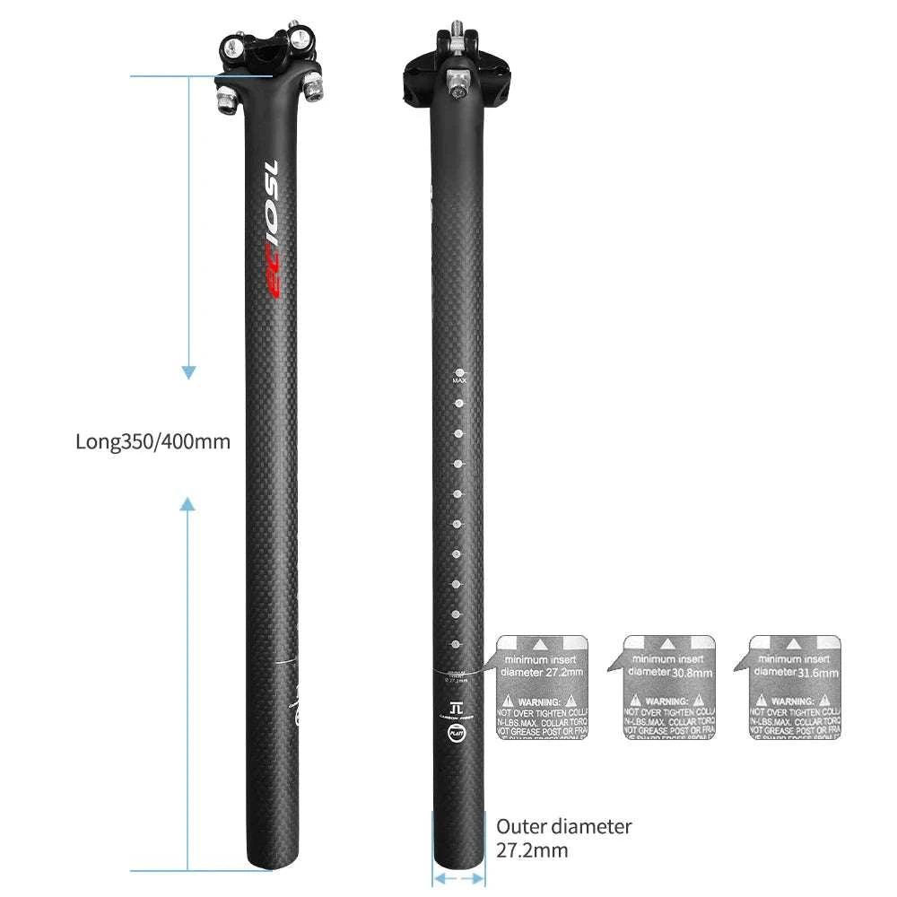Carbon Fiber Bicycle Seatpost 27.2/30.8/31.6mm 350/400mm-27.2X350