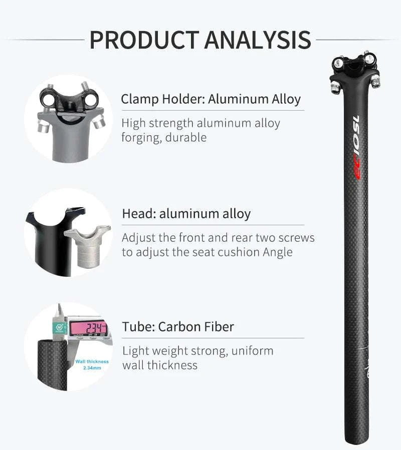 Carbon Fiber Bicycle Seatpost 27.2/30.8/31.6mm 350/400mm-27.2X350