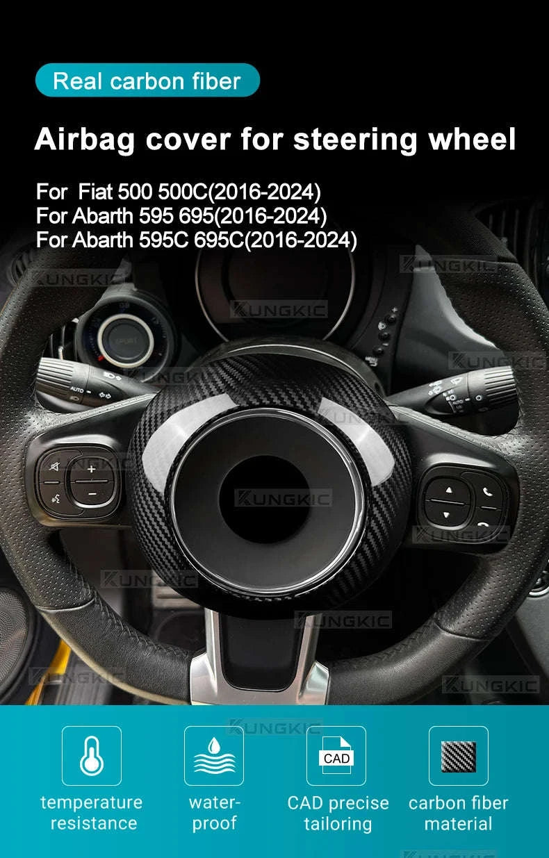 Carbon Fiber Steering Wheel Bottom Sticker for Fiat 500 Abarth-Tricolor / Germany