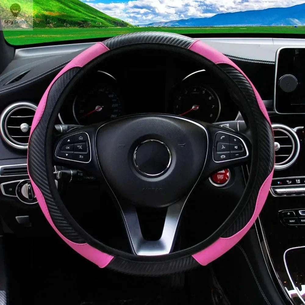 Carbon Fiber Steering Wheel Cover – PU Leather Comfort and Enhanced Grip-Yellow