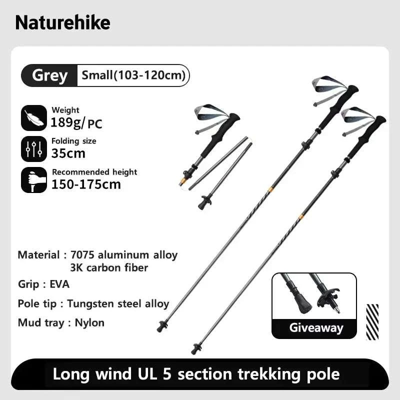 Carbon Fiber Trekking Poles Adjustable 103–135cm Ultralight Hiking Sticks-PRO Black S 2pcs / Russian Federation