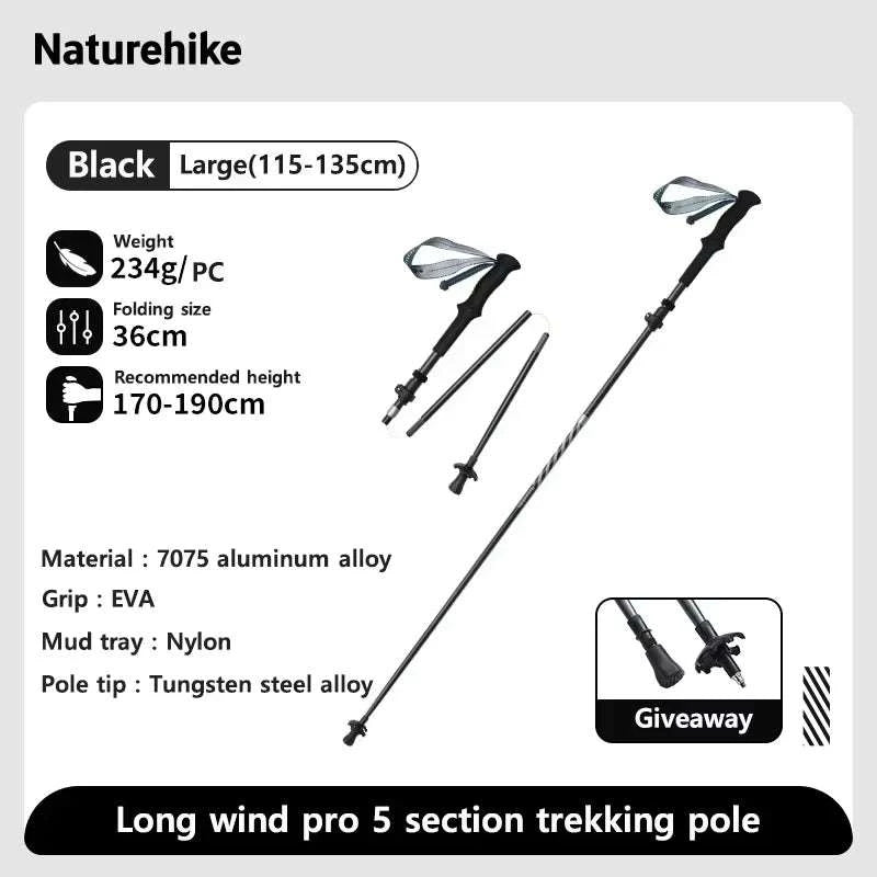 Carbon Fiber Trekking Poles Adjustable 103–135cm Ultralight Hiking Sticks-PRO Black S 2pcs / Russian Federation