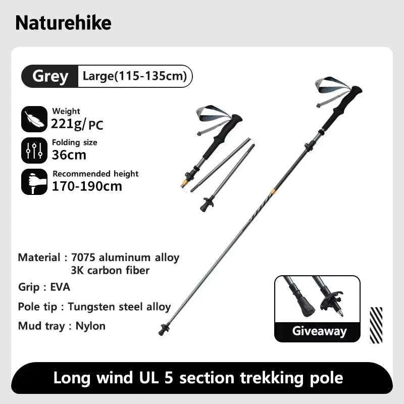 Carbon Fiber Trekking Poles Adjustable 103–135cm Ultralight Hiking Sticks-PRO Black S 2pcs / Russian Federation