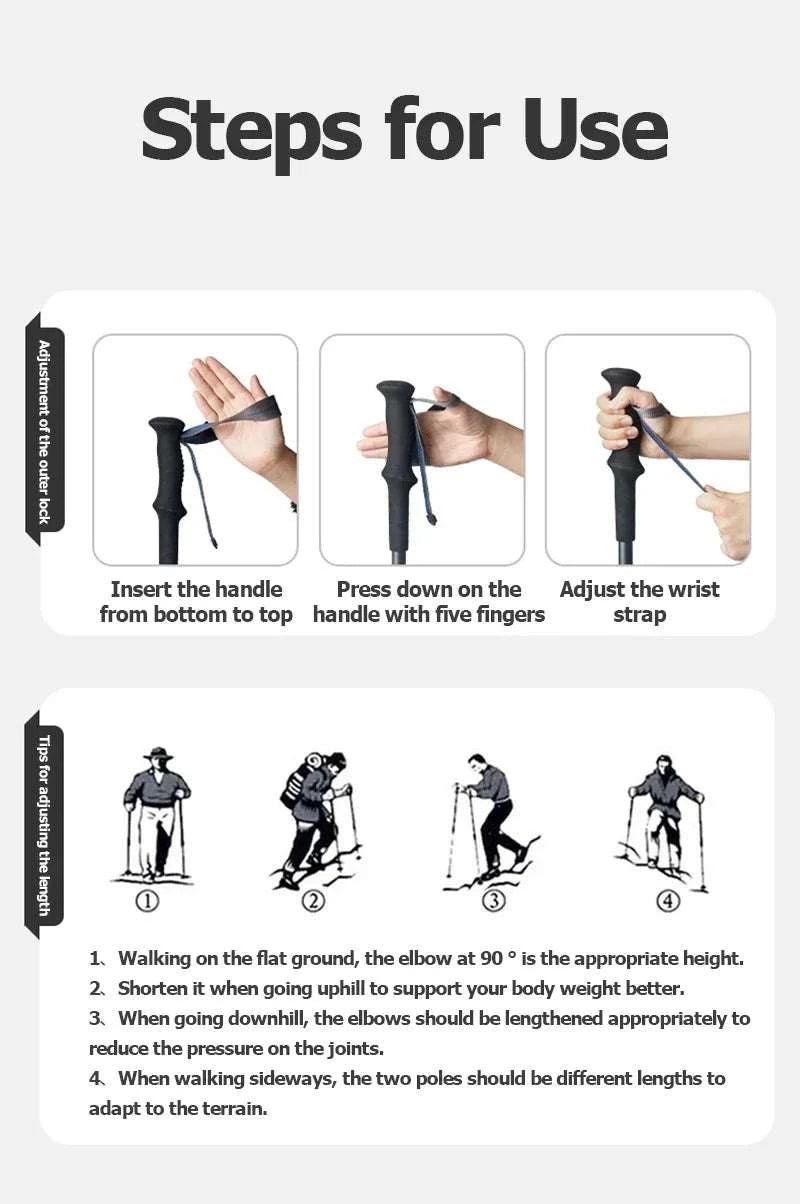 Carbon Fiber Trekking Poles Adjustable 103–135cm Ultralight Hiking Sticks-PRO Black S 2pcs / Russian Federation