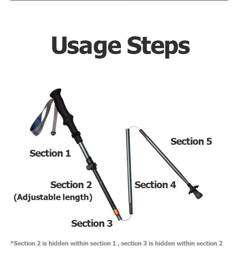 Carbon Fiber Trekking Poles Adjustable 103–135cm Ultralight Hiking Sticks-PRO Black S 2pcs / Russian Federation