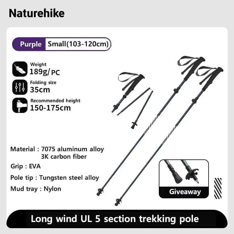 Carbon Fiber Trekking Poles Adjustable 103–135cm Ultralight Hiking Sticks-PRO Black S 2pcs / Russian Federation