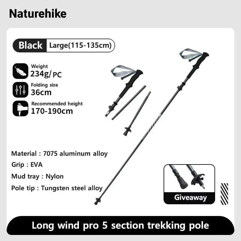 Carbon Fiber Trekking Poles Adjustable 103–135cm Ultralight Hiking Sticks-PRO Black S 2pcs / Russian Federation