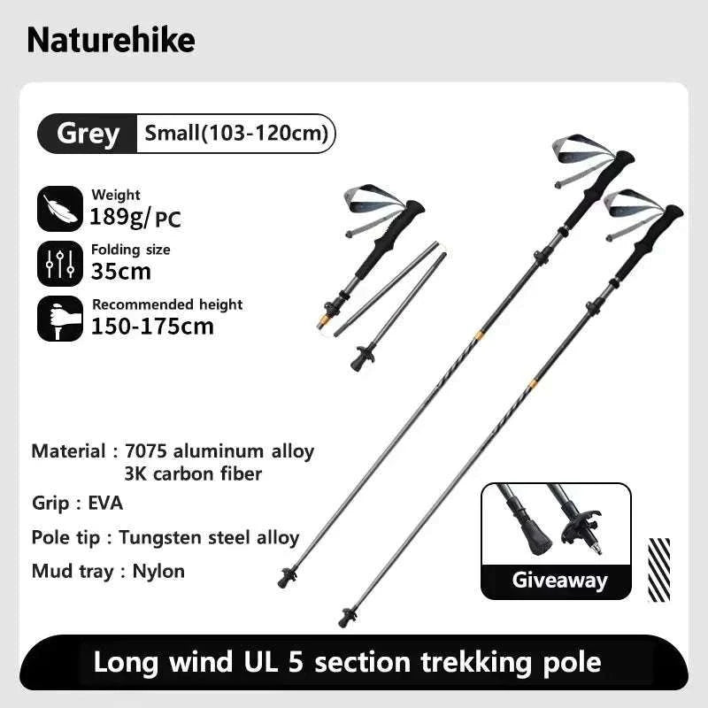 Carbon Fiber Trekking Poles Adjustable 103–135cm Ultralight Hiking Sticks-PRO Black S 2pcs / Russian Federation