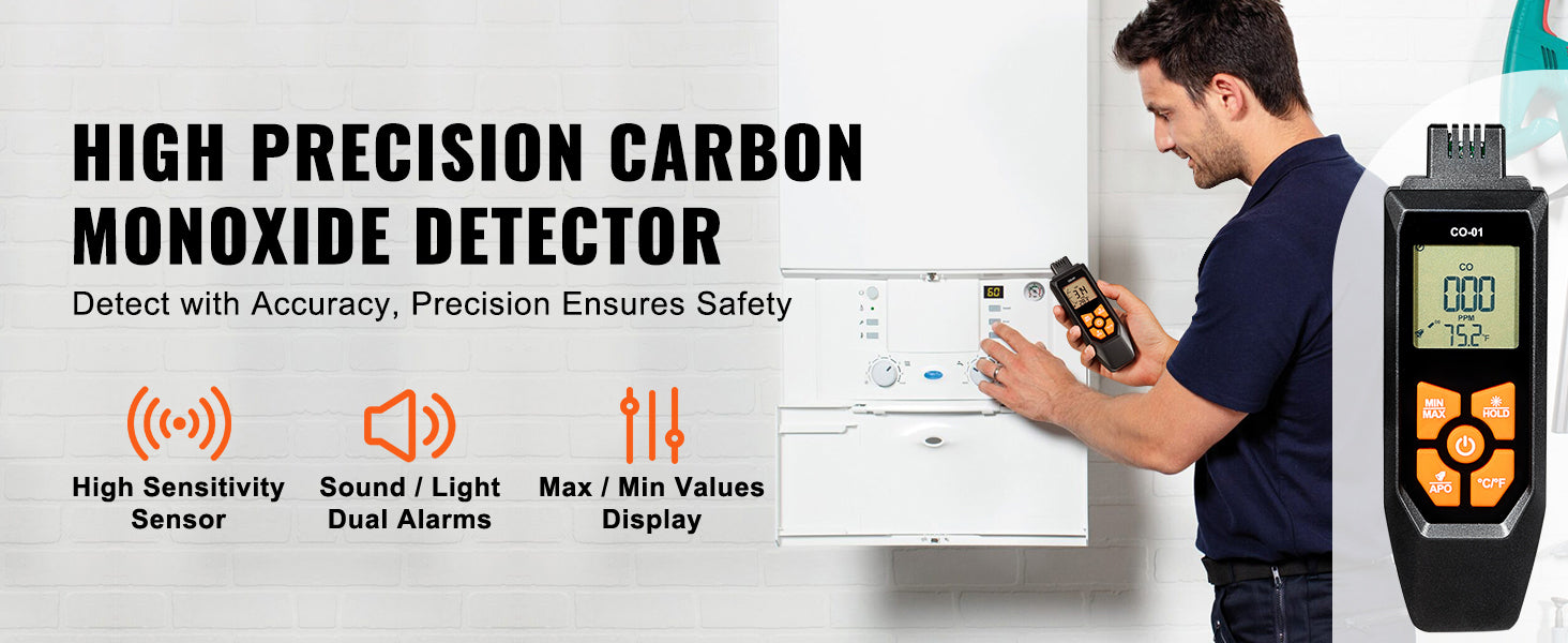 Carbon Monoxide Detector with Audible Alarm & LCD Display