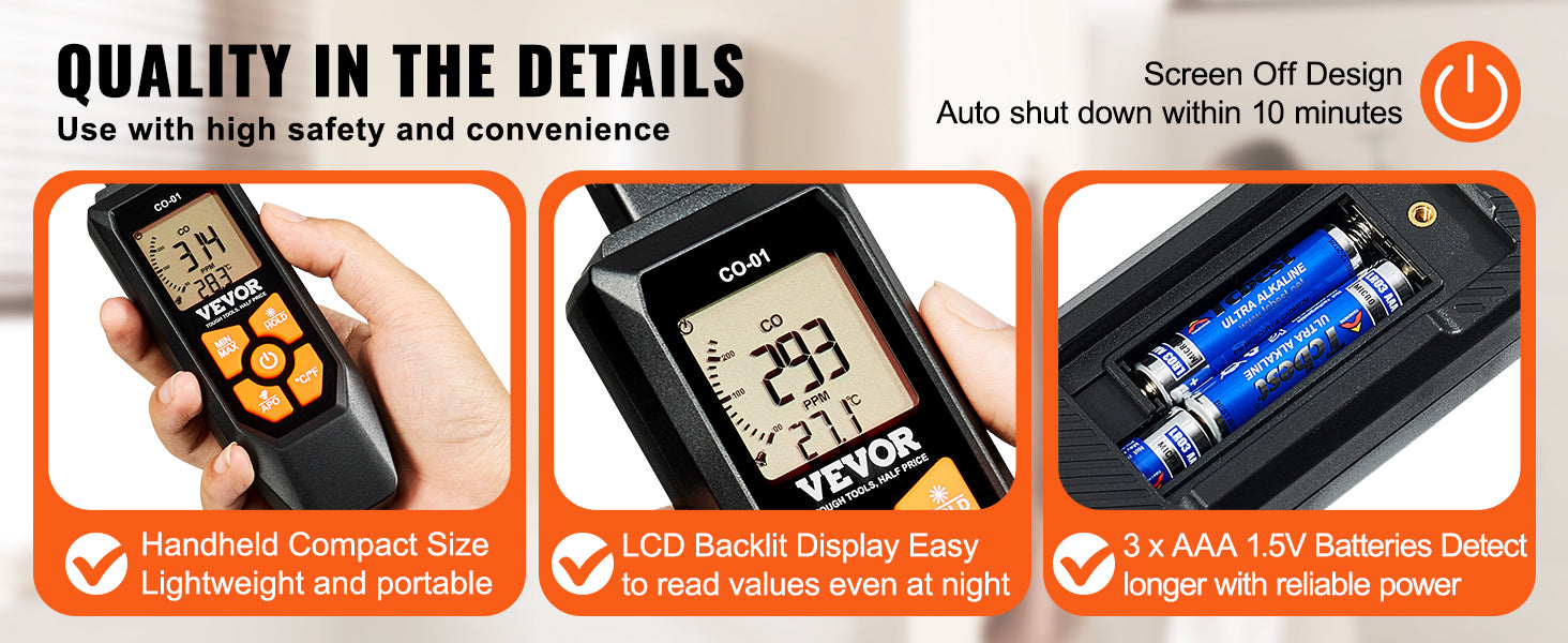 Carbon Monoxide Detector with Audible Alarm & LCD Display