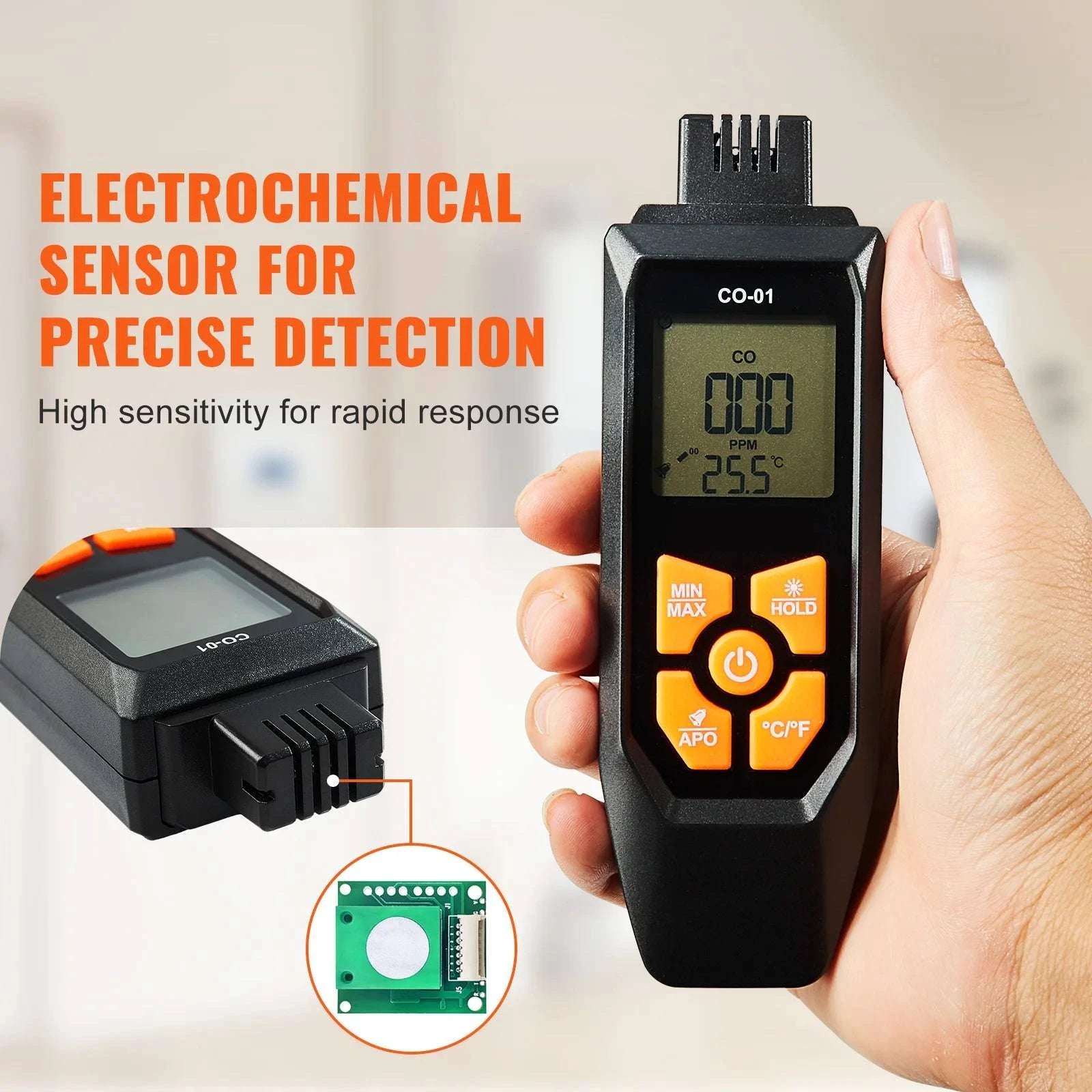 Carbon Monoxide Detector with Audible Alarm & LCD Display-6.1x1.97x1.22 in / United States