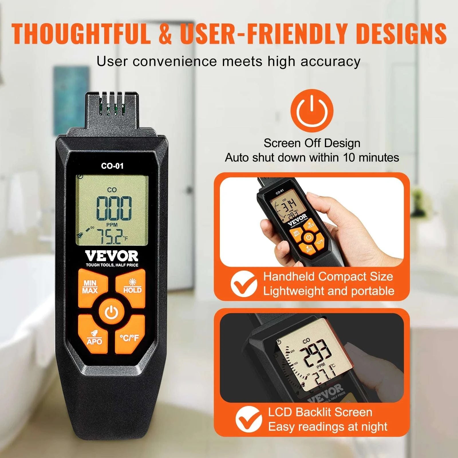 Carbon Monoxide Detector with Audible Alarm & LCD Display-6.1x1.97x1.22 in / United States