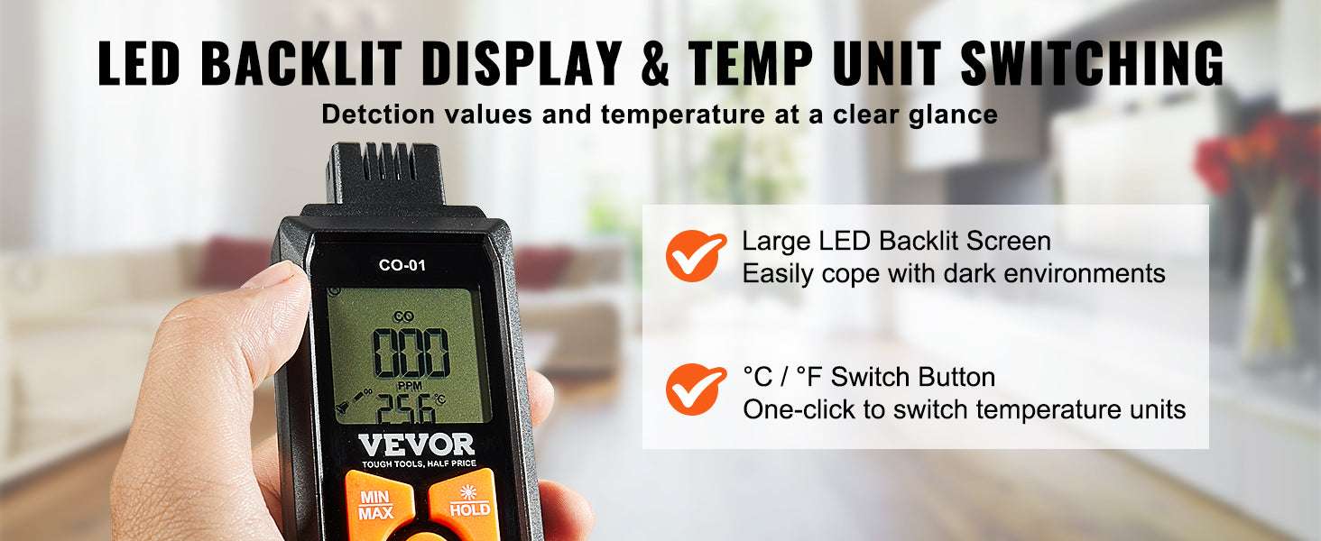 Carbon Monoxide Detector with Audible Alarm & LCD Display-6.1x1.97x1.22 in / United States